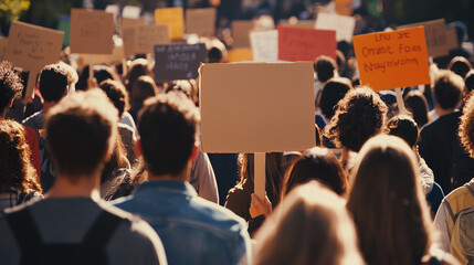 Wall Mural - A peaceful protest with signs for racial justice and equality, conveying unity and determination. The diverse participants show resilience and hope in the fight for change.