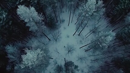 Sticker - Aerial view of snow-covered forest in winter. (1)