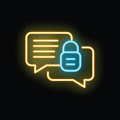 Neon icon of chat bubbles with a padlock symbolizing secure and encrypted communication