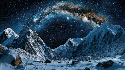 Wall Mural - Snowy Mountain Range Night
