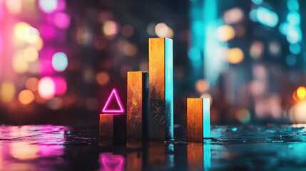 Leinwandbilder - Dynamic Growth Visualization in Urban Landscape Warning Signs on Graph blurry backgrounds