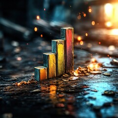 Leinwandbilder - Colorful wooden bars representing growth and progress blurry backgrounds