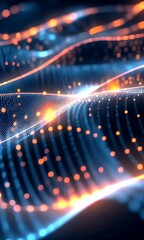 Poster - Digital wave data flow, glowing, abstract, background, tech
