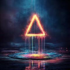 Aufkleber - Vibrant Neon Triangle in Cosmic Setting blurry backgrounds