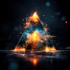 Fototapete - Vibrant Abstract Triangle Design with Cosmic Elements blurry backgrounds