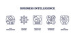 © VectorMine - Business Intelligence involves data visualization, decision support, and predictive analytics. Outline icons set