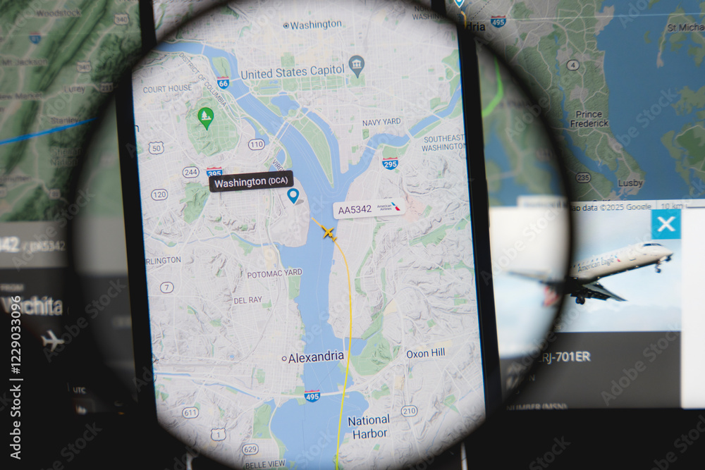 Flightradar24 info displayed over American Airlines flight 5342