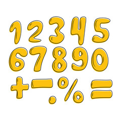 Wall Mural - numeral set from 0 to 10 hand-drawn. mathematical signs plus, minus, equals, percentage. doodle icon