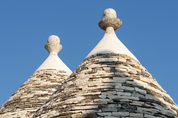 Conical roofs and pinnacles of Trullo houses, Trulli District, Alberobello, Apulia, Italy, Europe