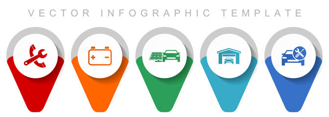 Leinwandbilder - Car serivce pointer collection, miscellaneous icons such as tools, workshop, battery and renewable energy, flat design vector infographic template in eps 10