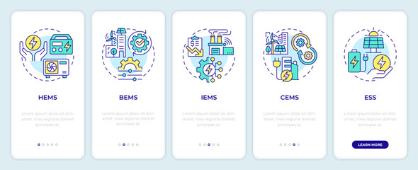 Wall Mural - ems applications onboarding mobile app screen. walkthrough 5 steps editable graphic instructions wit