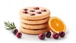 © Big - cranberry orange cookies, gourmet dessert, soft texture with orange zest and cranberries, close-up detail, photorealistic, isolated on white background