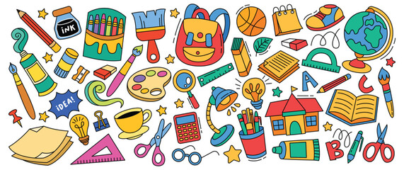 back to school doodle set and element vector collection