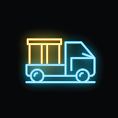 Wall Mural - Glowing neon truck carrying goods, symbolizing delivery, transport, and logistics in a vibrant, colorful style