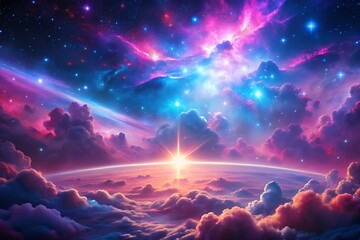 Colorful space scene with a sun in the middle