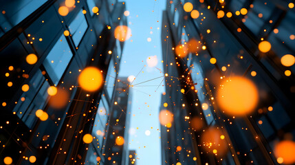 Cityscape Network Connection, Data Flow, Urban,  Technology, Abstract