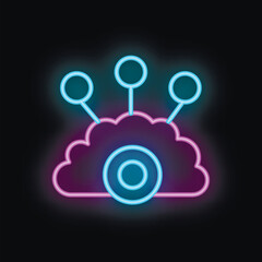 Wall Mural - colorful neon icon representing a cloud computing system monitoring data with multiple connections
