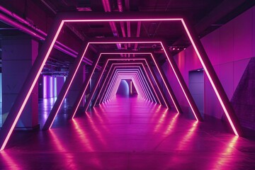 Wall Mural - Room with modern futuristic pink glowing neon light lines. Generative ai, AI generated