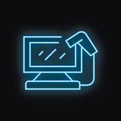 Wall Mural - neon icon of a robotic arm moving a window pane on a computer screen, representing concepts like aut
