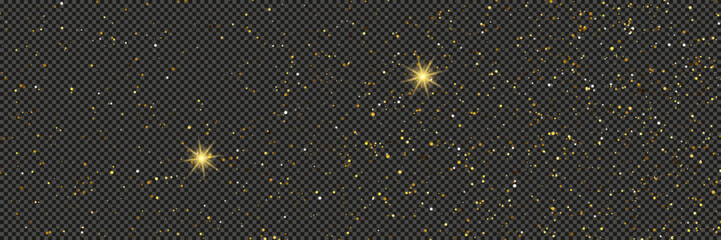 Wall Mural - gold glittering dust with stars on transparent backdrop