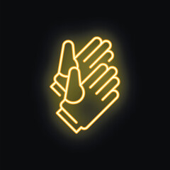 Wall Mural - Neon sign depicting a pair of work gloves, emitting a warm, inviting glow against a dark backdrop