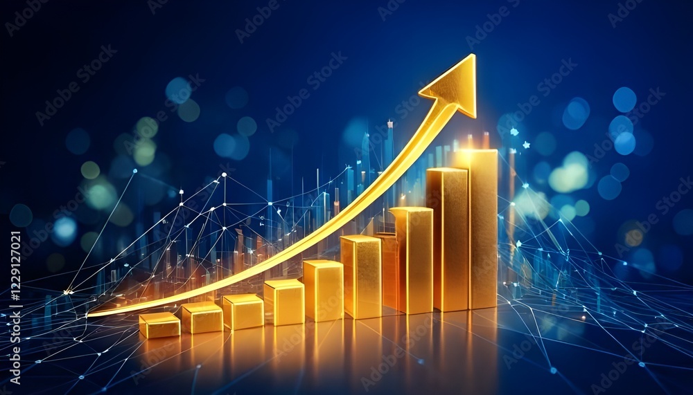 "Digital Business Growth Chart with Golden Arrow and Network ...
