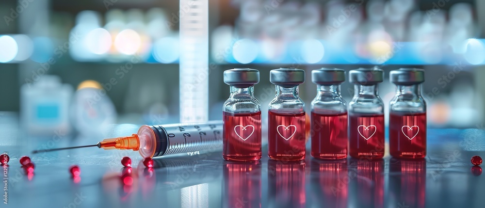 The expansion chart, cardiac symbol and injections with ampoules ...