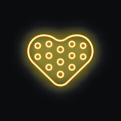 Wall Mural - Yellow neon sign is forming a heart shape with circles inside, reminding of a strawberry, on a black background