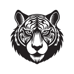 Wall Mural - tiger head silhouette, black and white silhouette, vector and illustration