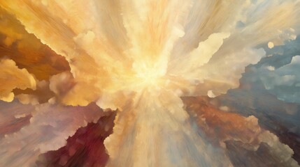 Wall Mural - Radiant burst of golden light with textured painterly clouds