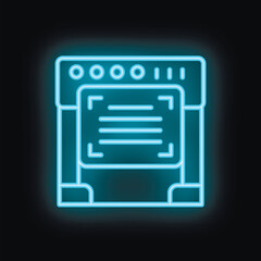 Wall Mural - neon blue icon of a scanner scanning a document on a black background