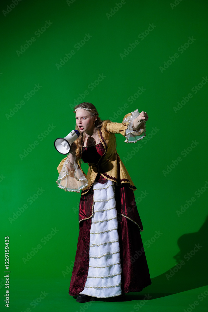 Woman in ancient outfit on chroma key green screen background. Female ...
