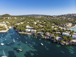 Wall Mural - Aerial photo, view of the bay of Santa Ponca with sailing yachts, Majorca, Balearic Islands, Spain, Europe