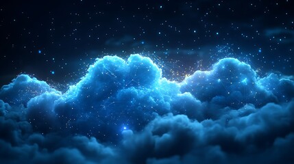 Wall Mural - futuristic blue clouds with starry connections