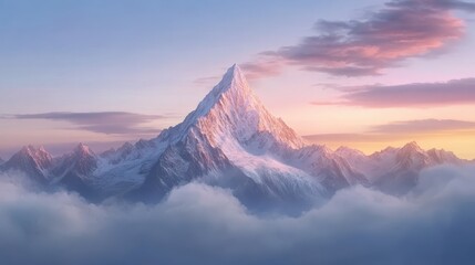 Wall Mural - Majestic mountain peak under a pink sky, breathtaking view of nature's beauty