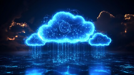 Wall Mural - futuristic blue clouds with starry connections