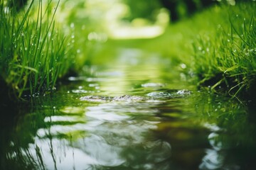 Wall Mural - A serene river meanders through a vibrant green forest
