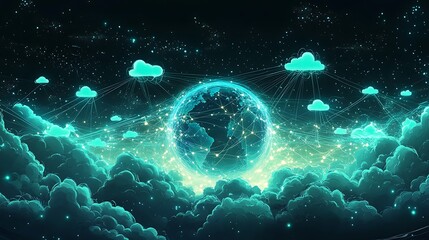 Wall Mural - futuristic blue clouds with starry connections