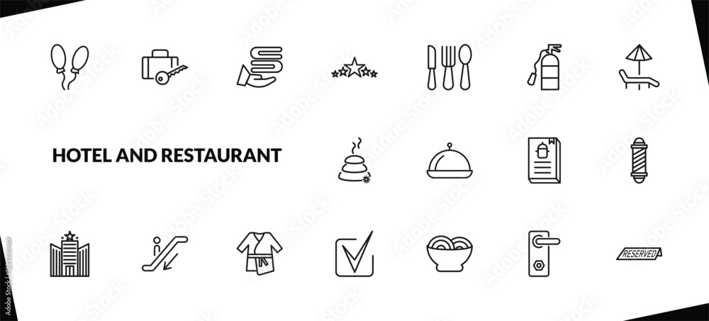 outline hotel and restaurant icons set. editable linear left-luggage ...