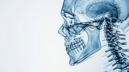 Poster - high definition X ray of human skull showing intricate details of bone structure and brain. This highlights complexity of human anatomy and its features