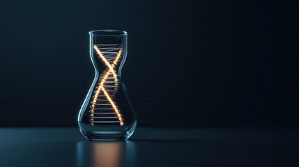 Fototapete - glowing DNA helix model inside glass container, symbolizing life and science. intricate design highlights beauty of genetic structures in modern setting