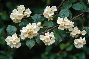 A tree branch adorned with a bunch of white flowers, perfect for spring or botanical-themed images
