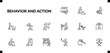© Abstract - outline behavior and action icons set. editable linear man digging, going to work, man shopping, and other 12 icons in this category isolated on transparent background.