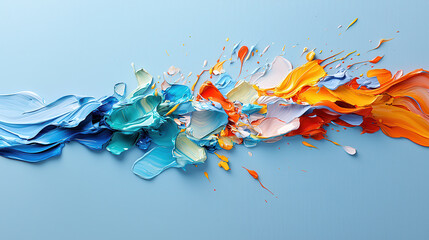 Aufkleber - abstract energetic explosion of color and form radiates across blue background, showcasing vibrant hues of orange, yellow, turquoise, and white