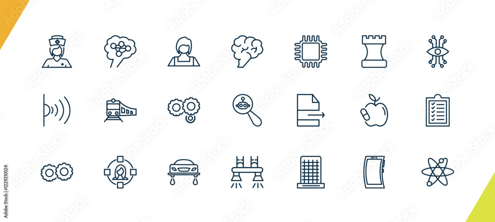 outline ai and future technology icons set. editable linear ai brain ...
