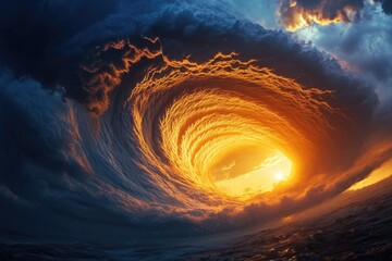 Wall Mural - a large wave crashes into the ocean during sunset