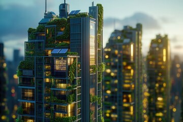 Wall Mural - A high-rise building with a lush green rooftop garden