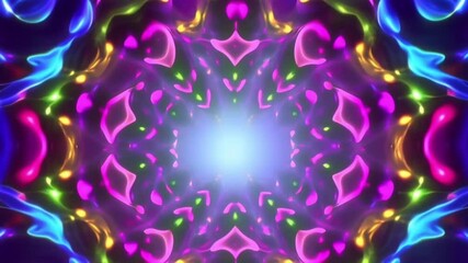 Wall Mural - Design a dynamic loop where color drops drift and expand within the oil and water, forming intricate, kaleidoscopic patterns against a glowing.