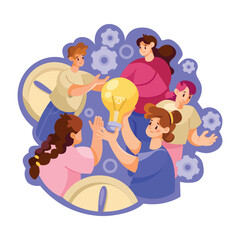 Aufkleber - Teamwork Composition with Man and Woman Employee Collaboration Vector Illustration