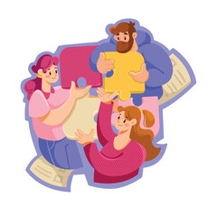 Aufkleber - Teamwork Composition with Man and Woman Employee Collaboration Vector Illustration